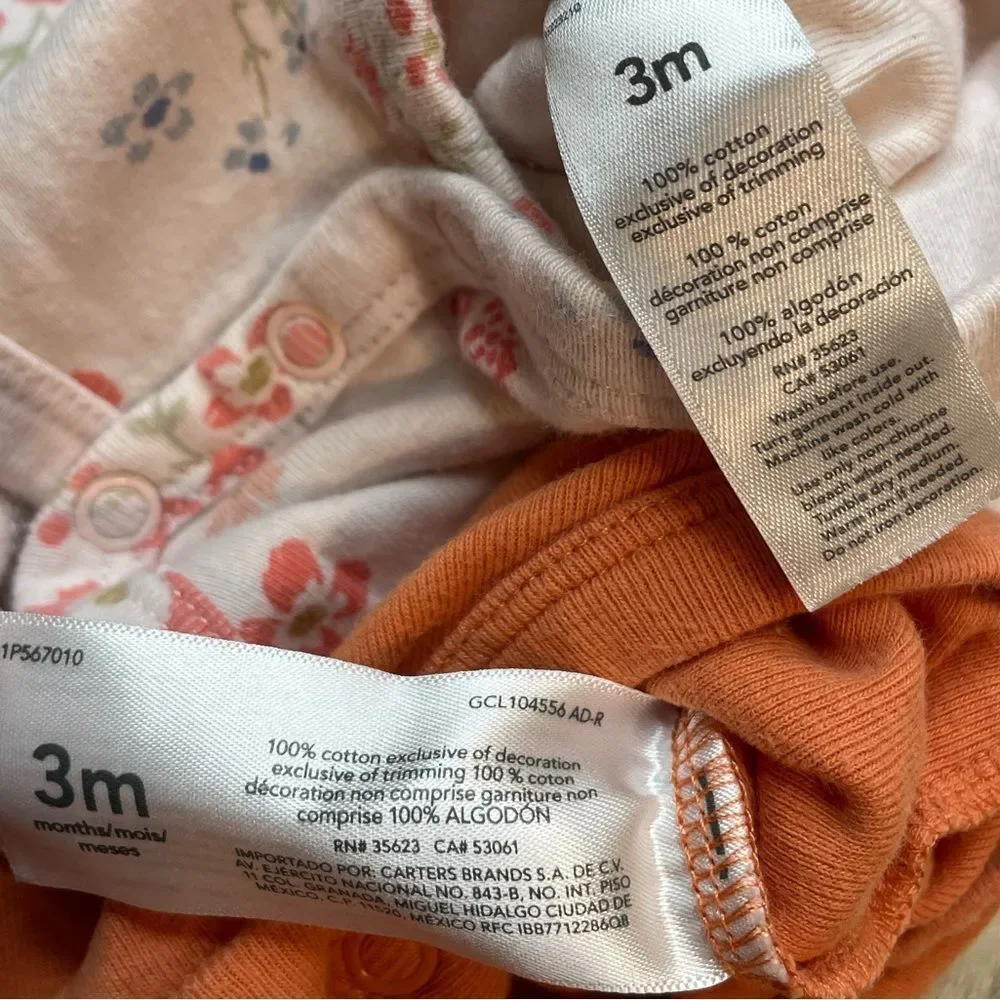 5 for $25🔥Carters‎ Set of 2 Bodysuits Baby Girl Size 3 Months